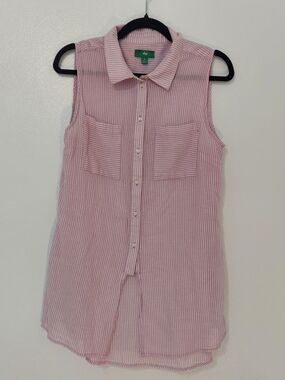 dip Purple & White Striped Sleeveless Button Tunic With Tie Front Cotton Size M